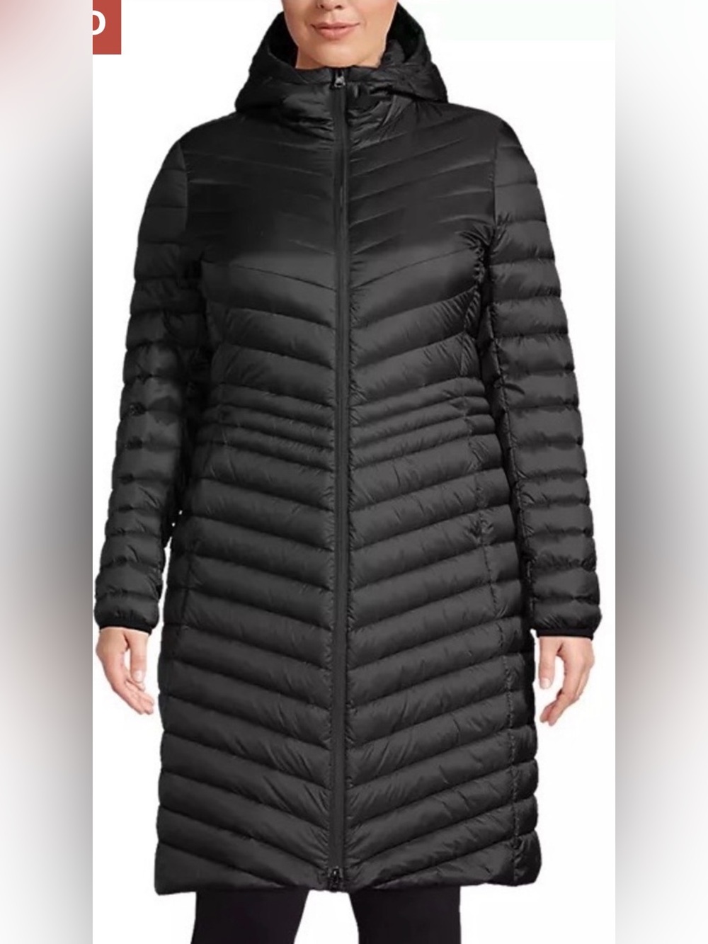 Lands' End Long Hooded Packable Down Coat - Black